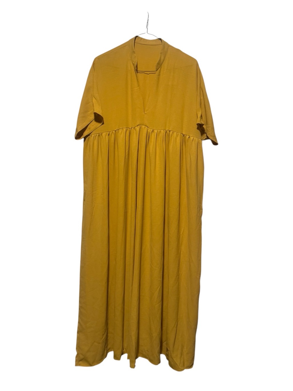 Mustard Gold Short Sleeve Maxi Dress - Casual Gathered Waist NWT Size XL